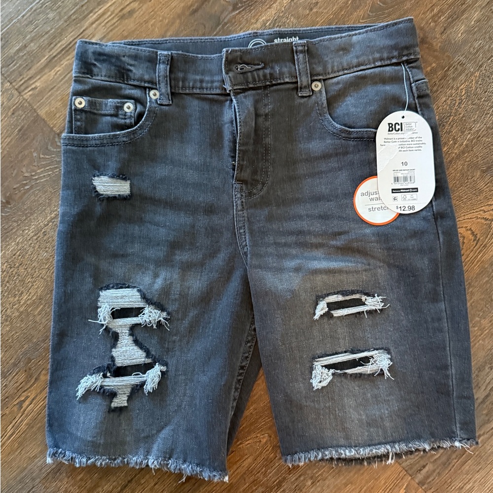 Wonder Nation Distressed Denim Shorts - Dark Gray